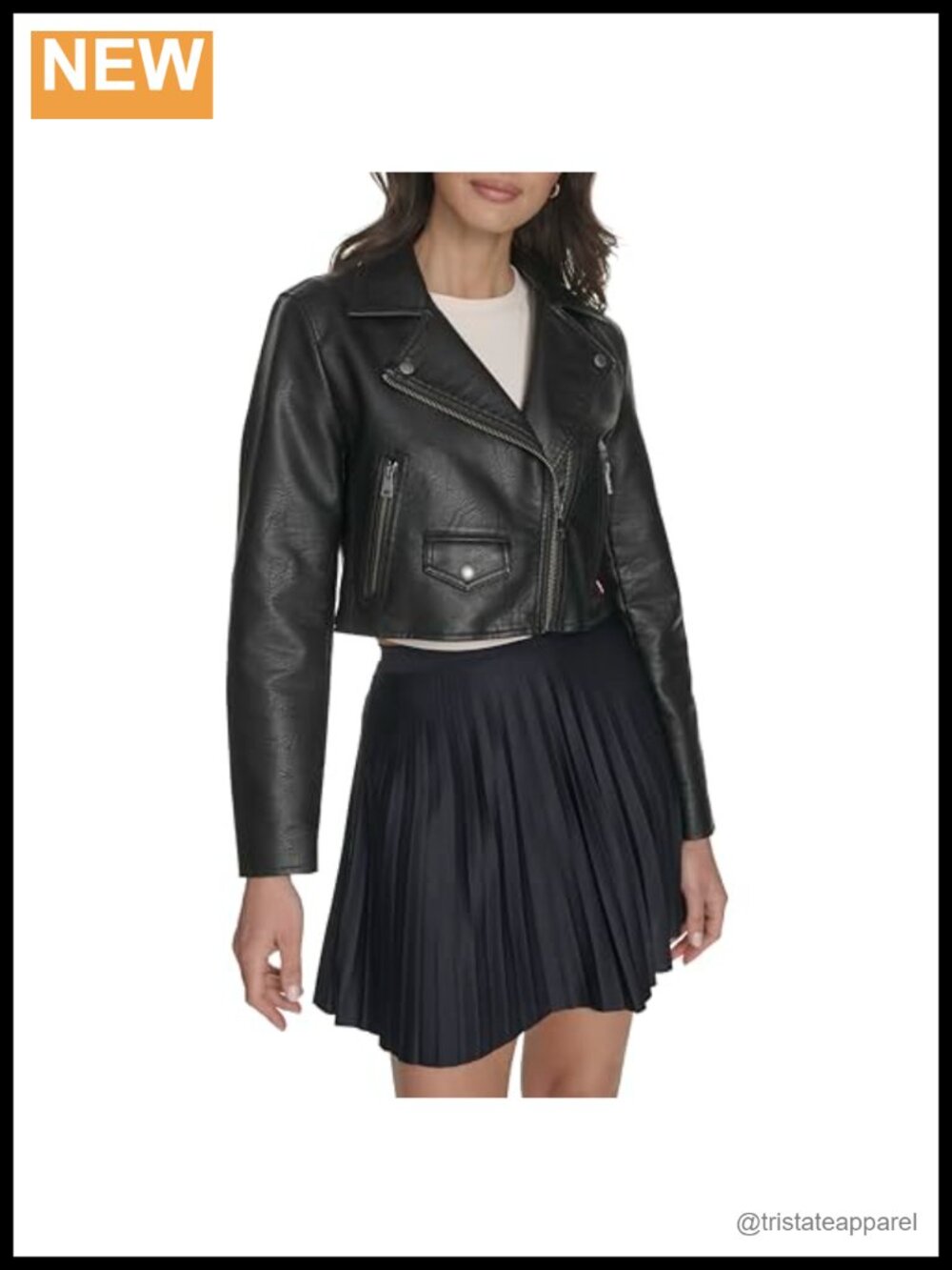 Women's Cropped Faux Leather Moto Jacket with Asymmetrical Zipper